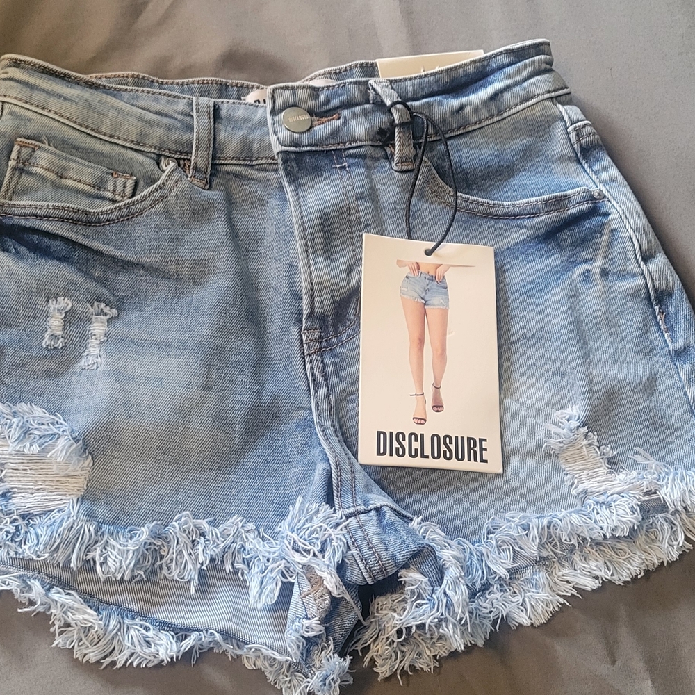 Disclosure Light Blue Frayed Denim Shorts